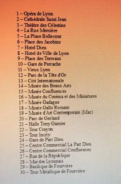 Légende plan touristique de Lyon